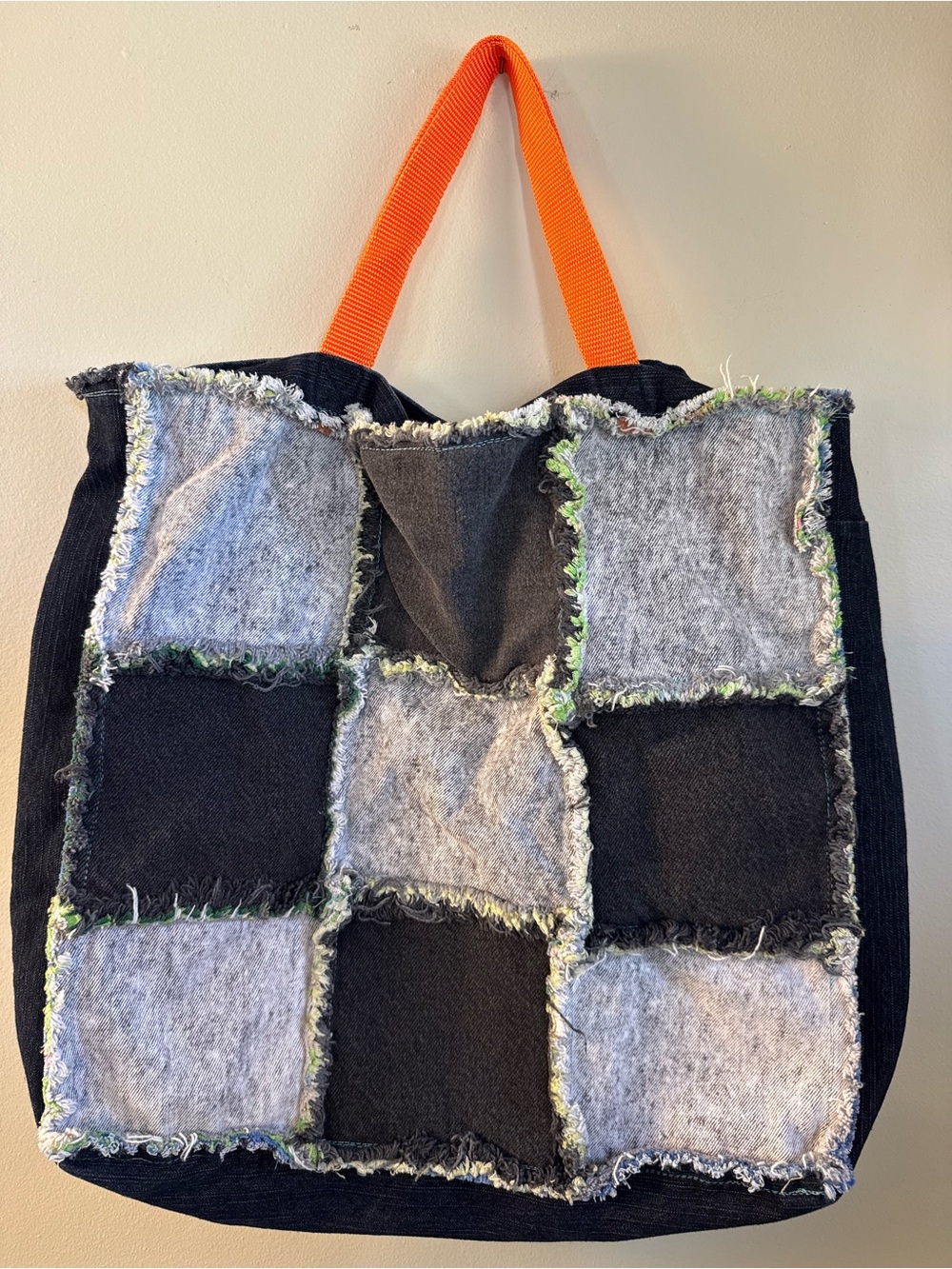 Upcycled Patchwork Tote Bag Reversible Denim Boho Handmade